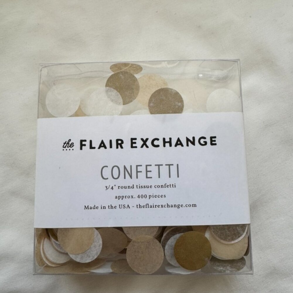 NWT The Flair Exchange Round Gold Confetti 3/4 in. 400 Pieces Gold + Tan + White - Picture 9 of 12
